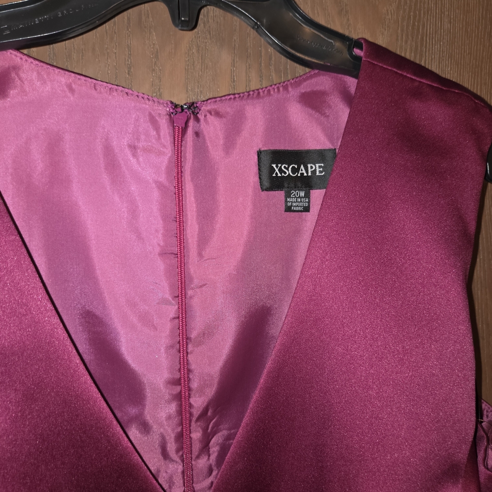 Xscape Satin Prom Dress in Magenta - Picture 2 of 5